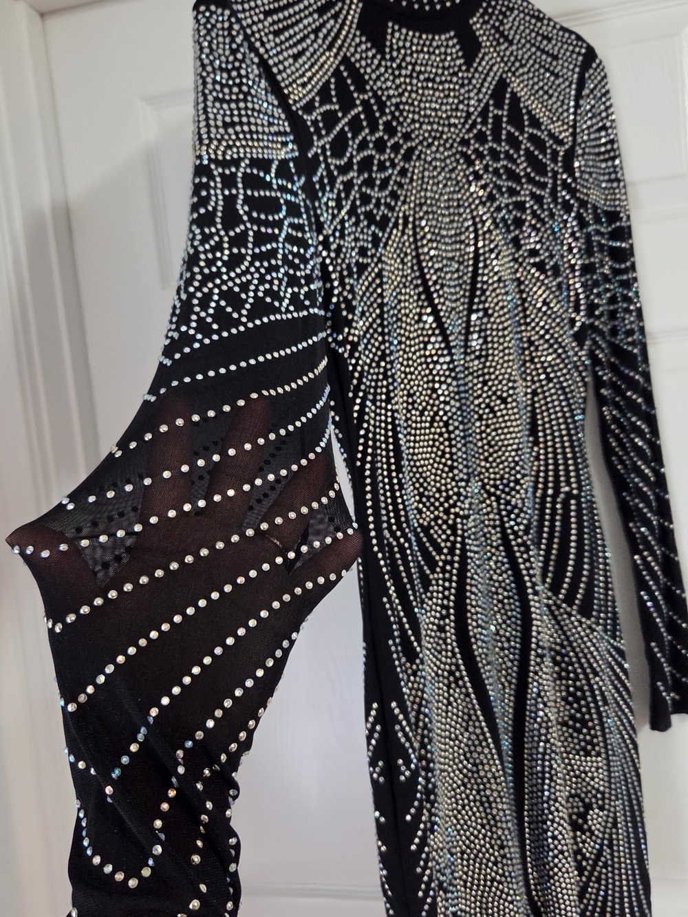 Banjul Black Long-Sleeve Rhinestone Evening Gown